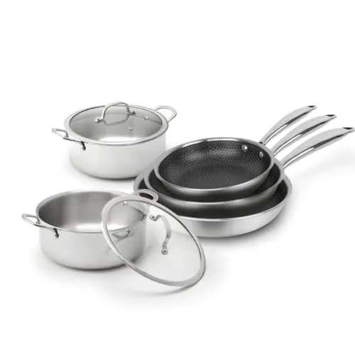 Qdesign 3-teiliges Induktionskochgeschirr Set - PFOA-freie Edelstahl-Pfannen - Pfannenset aus 3 hochwertigen, antihaftbeschichteten Edelstahl-Pfannen (20/24/28 cm) mit langlebiger Wabenstruktur für gesundes Kochen und wenig Fett. Ideal für alle Kochbedürfnisse!