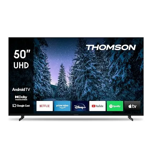 Thomson 50 Zoll UHD Fernseher - Smart Android TV mit WLAN, HDR, Triple Tuner und Sprachsteuerung, über 400.000 Filme und Serien verfügbar