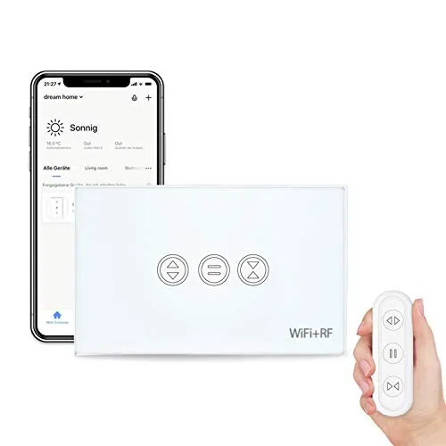 LoraTap WLAN-Rollladenschalter mit RF-Fernbedienung, Touch-Schalter für elektrische Rollläden, Sprachsteuerung mit Alexa und Google Home, Smart Life App-Steuerung, 600W Zeitschaltuhr, Weiß