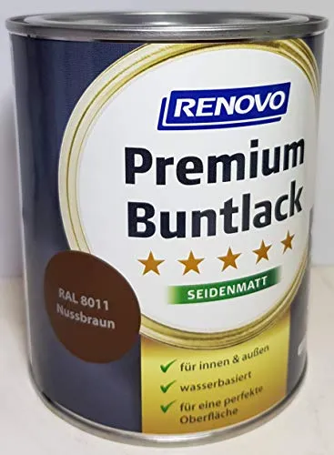 Produktbild 0.75 Liter RENOVO Premium Buntlack seidenmatt, RAL 8011 Nussbraun