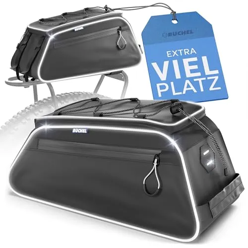 Büchel Fahrradtasche Für Gepäckträger – wasserdichte & Reflektierende Fahrradtasche, inkl. Regenschutzhaube – Kompakte Gepäckträgertasche mit Durchdachtem Stauraum für E-Bikes