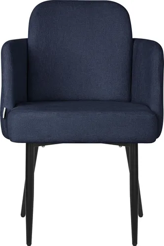 ML-Design 6er Set Esszimmerstuhl Dunkelblau Stoffbezug Küchenstuhl mit Armlehne & Rattan-Optik Rückenlehne Polsterstuhl mit Metallbeinen Ergonomische