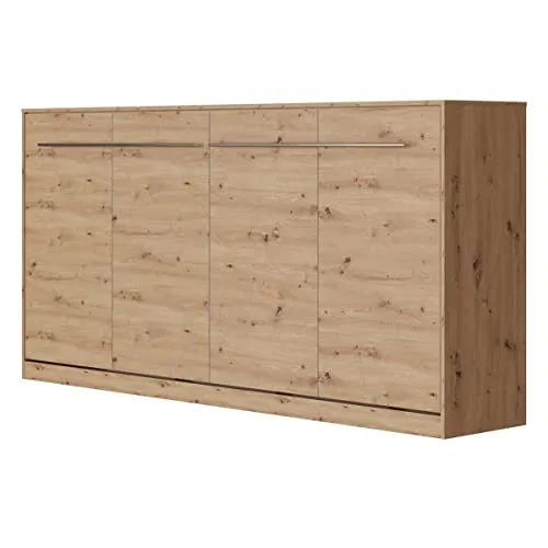 SMARTBett Standard 90x200 | Wandklappbett mit Regal aus Wildeiche - Praktisches Schrankbett für Gästezimmer und Büro, mit geräuschlosen Gasdruckfedern und integriertem Regal für persönlichen Komfort.