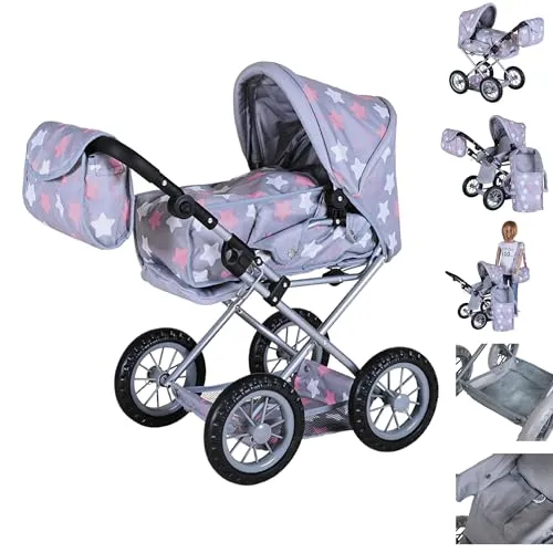 Knorrtoys® Kombi-Puppenwagen Ruby - Moderne Kombi-Puppenwagen „Ruby“ mit verstellbarem Verdeck, Wickeltasche und höhenverstellbarem Schieber. Ideal für Puppen bis 40 cm und perfekt für kleine Puppeneltern.