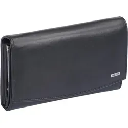 GlücksNugget große schwarze Geldbörse für Damen - Elegante Bügelbörse aus Leder mit vielen Fächern für optimale Organisation, ideal für stilbewusste Frauen.