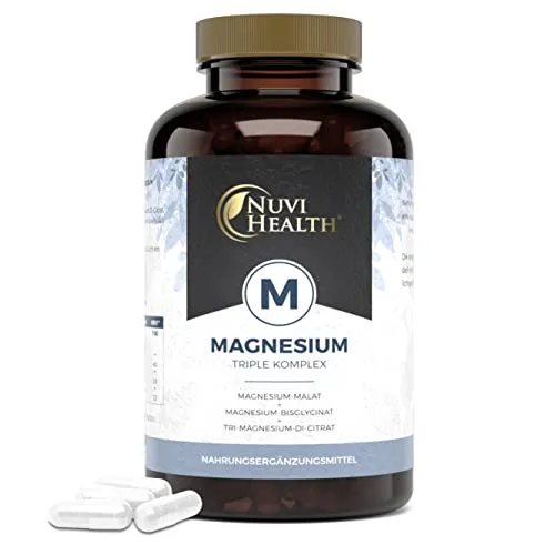 Nuvi Health Magnesium Komplex - 240 hochdosierte Kapseln - Magnesiumpräparate mit 375 mg elementarem Magnesium pro Tagesdosis, vegan und laborgeprüft für höchste Qualität und Bioverfügbarkeit.