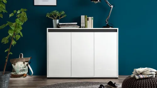 Sideboard 1 Sol Anrichte Kommode Schrank weiß Hochglanz Lack grau oder Alteiche
