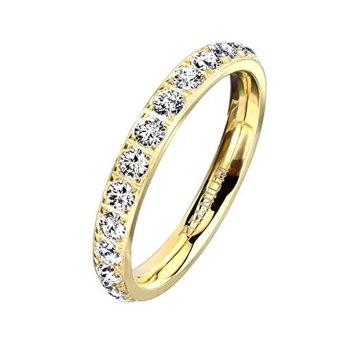 Mianova Damen Ring Titan mit vielen Glitzer Kristallen Steinen Damenring Memory Band Bandring Ewigkeitsring Trauring Verlobungsring Fingerring Gold Größe 60 (19.1)