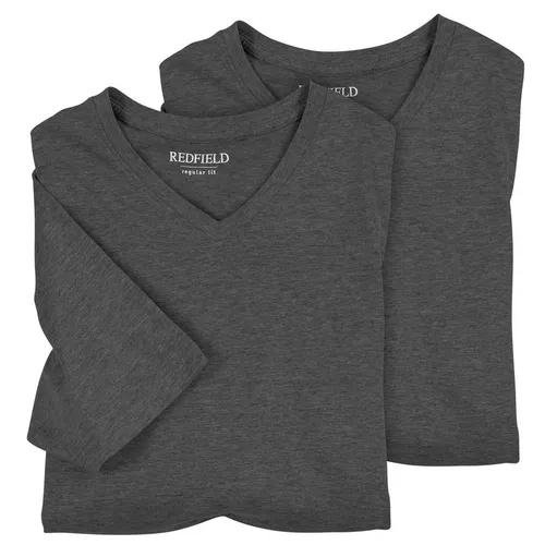 Redfield T-Shirt 2er-Pack XXL V-Ausschnitt Antrazit - T-Shirts im Doppelpack mit V-Ausschnitt aus weicher Baumwollmischung - ideal für Komfort und Stil. Perfekt für jeden Anlass!