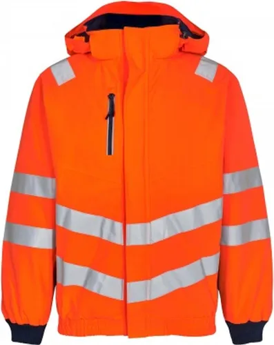 Safety Pilotjacke 1246-930, Warnorange/Blue ink, Größe 5XL - Funktionsjacke in modernem Design, atmungsaktiv, wasser- und winddicht. Ideal für Arbeiten im Freien, mit vielen funktionellen Taschen und verstellbarer Kapuze.