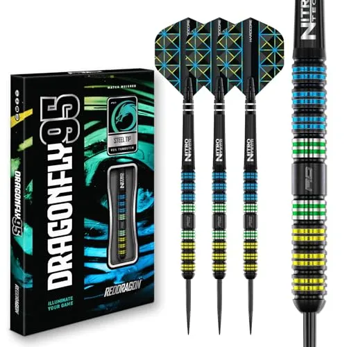RED DRAGON Darts - Dragonfly 95 22g - 95% Wolfram Professional Stahlspitze Dart-Set mit Dart Flüge und Dartschäfte
