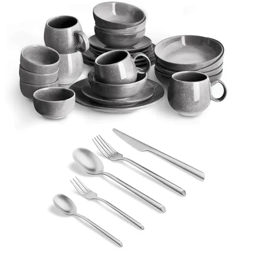 SPRINGLANE Misty Cliff Geschirrset 24 tlg. aus Steingut inkl. Besteckset 20 tlg.