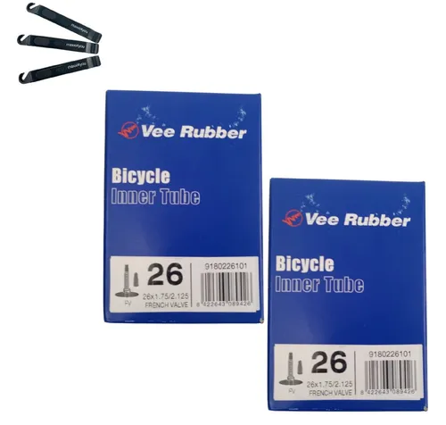 maxxi4you Fahrradschlauch 2x VEE Rubber Fahrradschlauch 26 SV Ventil inkl. maxxi4you Reifenheber