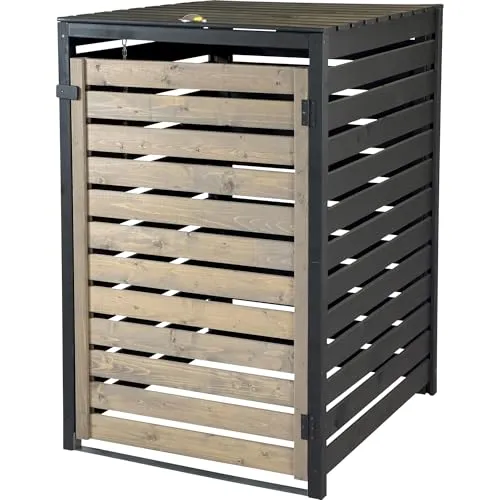 dobar® Green Label Mülltonnenverkleidung 240 L - Anthrazit-Schwarz Holz-Bausatz - Mülltonnenbox in modernem Schwarz-Grau, aus robustem Fichtenholz, mit einfacher Zugänglichkeit durch Klappe und Fronttür. Ideal für die stilvolle Aufbewahrung einer 240 L Mülltonne.