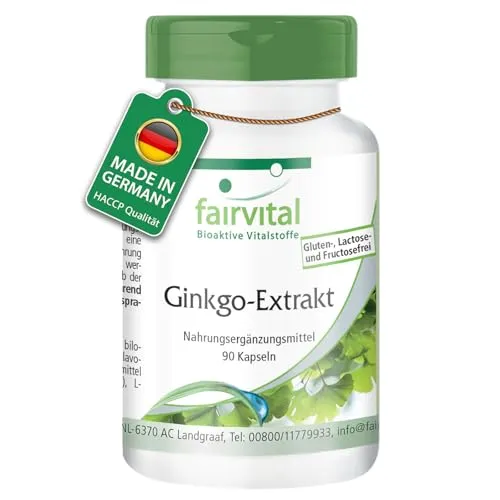Fairvital | Ginkgo Extrakt Kapseln 95mg - VEGAN - 90 Kapseln - standardisiert auf mind. 24% Flavone und 6% Lactone