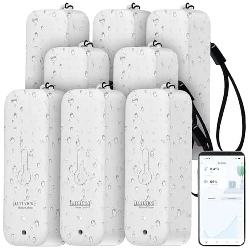 8er-Set Thermometer & Hygrometer mit Bluetooth - Hygrometer für Außenbereiche mit wetterfestem Design (IP65) und smarter App-Anbindung für präzise Messungen.