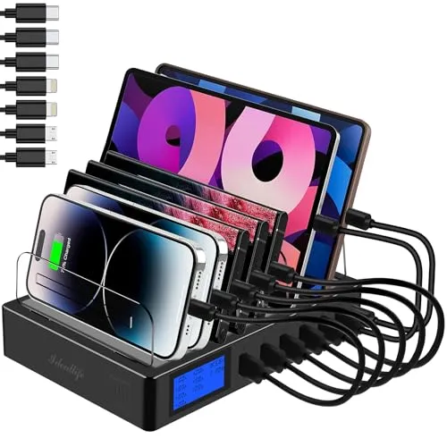 ideallife Ladestation für mehrere Geräte für 7 Anschlüsse, schnelles USB-Ladegerät mit Typ C PD20W QC3.0, 70W Desktop-Dockingstation, kompatibel mit iPhone, iPad, Samsung, Smartphones i13