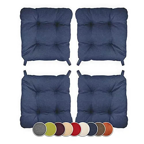sunnypillow 4er Set Stuhlkissen mit Klettverschluss Maße: 40 (vorne) | 35 (hinten) x 40 x 8 cm Polsterauflage Auflage für Stühle/Bänke in Haus und Garten Sitzkissen Sitzauflage Gartenkissen Blau