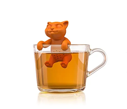 Winkee - Cute Animal Teesieb I Tee Ei für losen Tee I Tea Infuser lustig I Teesieb für Tasse I Gewürzsieb Silikon I Teekugel-Tier-Figur (Kätzchen)