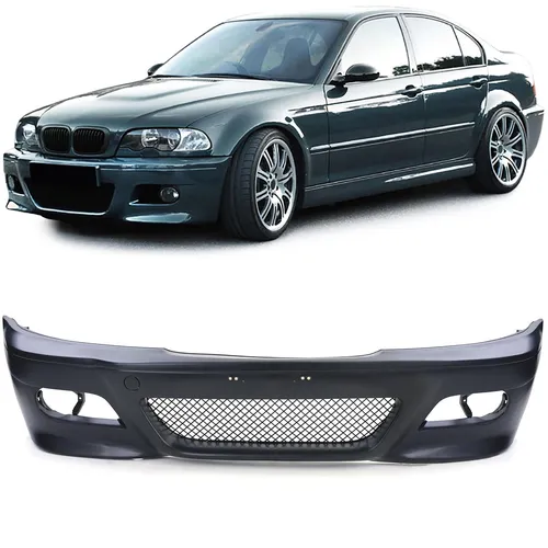 Sportliche Front Stoßstange mit ABE für BMW E46 Limousine/Touring - Stoßstange mit M3 Optik für BMW E46 (98-05), ideal für ein sportliches Aussehen und einfache Montage. Perfekt für Tuning-Fans!