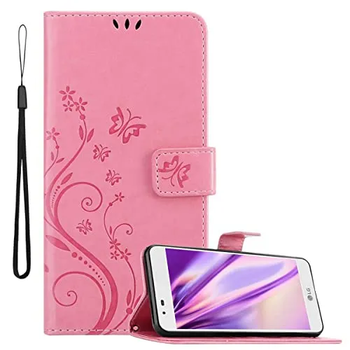 Cadorabo Hülle kompatibel mit LG K7 2016 Blumen Design aus Premium Kunst Leder Flip Klappbare Stoßfeste Magnetische [Standfunktion] [Kartenfächern] Cover Hülle für LG K7 2016 Tasche in Rosa