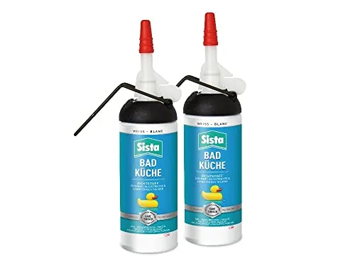 Produktbild SISTA BAD KÜCHE weiß, Dichtstoff, schimmelresistent ausgestattetes, langlebiges Silikon für Küche und Bad, wasserdichter Fugenfüller, 2x100ml Spender