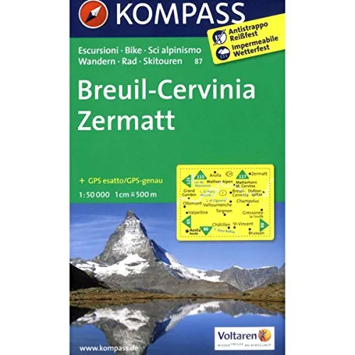 Breuil - Cervinia - Zermatt: Wanderkarte mit Radrouten und alpinen Skirouten. GPS-genau. 1:50000. (KOMPASS Wanderkarte, Band 87)