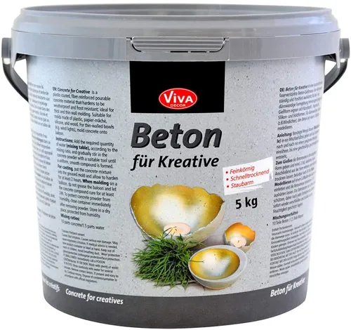 ViVA DECOR Gieß-Beton 5,0 kg Eimer - Feinkörnige Modelliermasse - Modelliermasse für kreative Projekte, schnelltrocknend und ideal für dünnwandige Objekte. Wetterfest und frostbeständig, perfekt für individuelle Deko-Objekte.