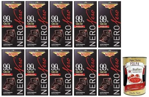 Produktbild 10x Novi Nero Cioccolato Fondente Assoluto,Extra Dunkle Schokolade,99% Kakao,75g + Italian Gourmet Polpa di Pomodoro 400g Dose