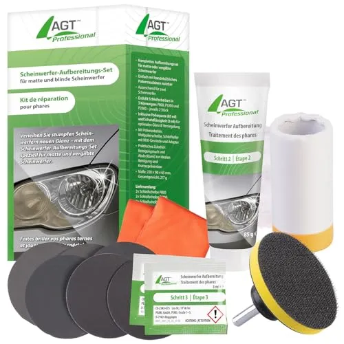 AGT Professional Politur: Scheinwerfer-Aufbereitungs-Set für Matte und Blinde Scheinwerfer (Aufbereitungsset Auto, Reparaturset, Aufbereitung)