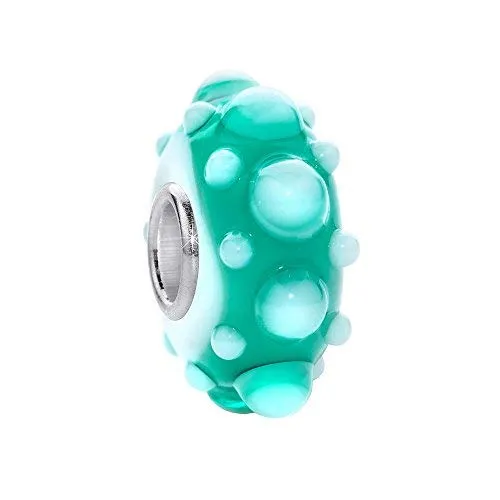 MATERIA by Matthias Wagner 3D Glas Bead türkis weiß Anhänger für Beads Armband mit Silber Hülse 462