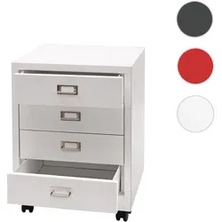 Rollcontainer HWC-L49 - Schubladenschrank aus robustem Stahl - Büroschränke mit 4 geräumigen Schubladen, Vollauszug und praktischen Laufrollen für einfache Mobilität – ideal für Ordnung im Arbeitszimmer.