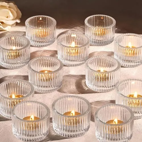 Teelichtgläser Set,Teelicht Klare Teelichthalter Glas (12er Pack),Teelichtglas Klein für Hochzeit, Geburtstag, Urlaub, Kerzengläser, Party Dekoration, Gläser klein, Windlichter Tischdeko