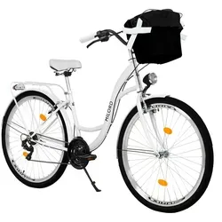 MILORD Damenfahrrad Citybike 28 Zoll mit Metallkorb – Komfort und Stil - Elegantes 28 Zoll Citybike mit 21-Gang-Antrieb und praktischem Metallkorb. Ideal für entspannte Stadtfahrten und den täglichen Einkauf. Robuster Stahlrahmen sorgt für Langlebigkeit und Komfort.