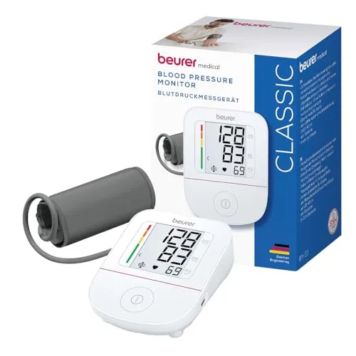 beurer BM 23 Oberarm Blutdruckmessgerät - Vollautomatisch und präzise - Blutdruckmessgerät für Oberarm mit Arrhythmie-Erkennung und Risiko-Indikator. Ideal für präzise Messungen zuhause. Inkl. 4 AAA Batterien und 5 Jahre Garantie.