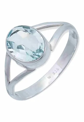 mantraroma Ring 925 Silber Damen blau Topas Edelstein blau schlicht modern