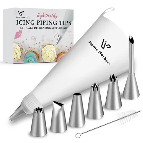 Stück Spritztüllen Set,Wiederverwendbar Tüllen für Spritzbeutel,Eins Wiederverwendbarer Spritzbeutel mit Reinigungsbürste und Adapter,zum Dekorieren von Torten,Keksen,Plätzchen Dekoration 9