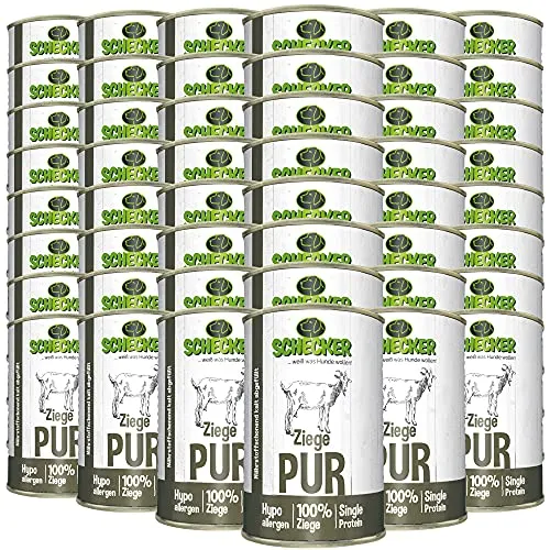Schecker Nassfutter 100% Ziege PUR - Getreidefrei & Glutenfrei - Hochwertiges Hundefutter mit 100% Ziegenfleisch, ideal für empfindliche Hunde. Frei von unnötigen Füllstoffen und Zusatzstoffen, bietet es eine ausgewogene Ernährung für optimale Fitness.