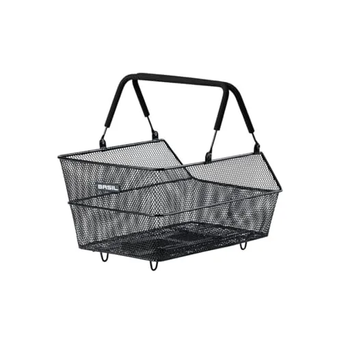 Basil Unisex Cento Fahrradkorb – Schwarz, 10 Kg - Fahrradkörbe mit MIK-System für einfache Befestigung, wetterfest und mit integriertem Schloss für Diebstahlschutz. Trendiges Design in mattem Schwarz.