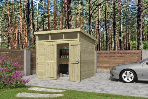 Lasita Maja KIBO 3 Gartenhaus 250x250 cm - Modernes Gartenhaus aus Holz mit 1 abschließbaren Tür, einfache Montage und 5 m² Fläche, ideal für Gartenutensilien oder als Rückzugsort.