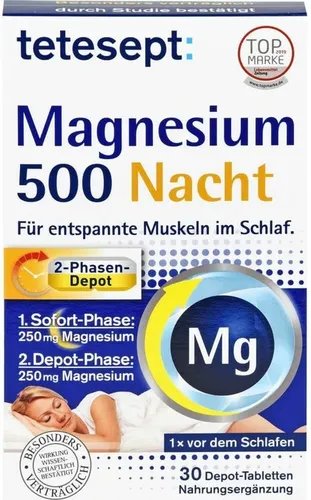 Produktbild tetesept Magnesium 500 Nacht Tabletten für entspannte Muskeln im Schlaf, 30 St. Tabletten