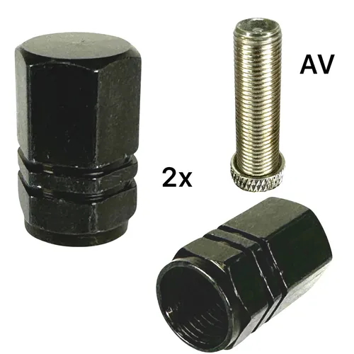F26 Fahrrad Alu Ventilkappen AV Auto / Schrader Ventil Gabel Dämpfer Schwarz 2 x
