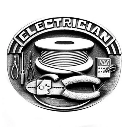 Buckle Vintage Elektriker Gürtelschnalle, Solider Metallguss (nickelfreie Zinklegierung), Antik Silber, 8,5 cm breit & 7 cm hoch, 99 g, für Gürtel bis 4 cm Breite