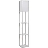 HOMCOM Stehlampe mit Regalen - Standleuchten & Deckenfluter: Stilvolle Stehleuchte mit Regal, warmem Licht und drei offenen Fächern für Bücher und Deko, ideal für Wohnzimmer und Schlafzimmer.