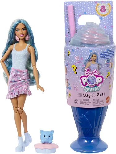 Barbie Pop! Reveal Barbie Treats Series - Blue Doll - Puppen mit kreativen Spielmöglichkeiten und aufregenden Details, perfekt für Sammler und Kinder, die fantasievolle Abenteuer erleben möchten.