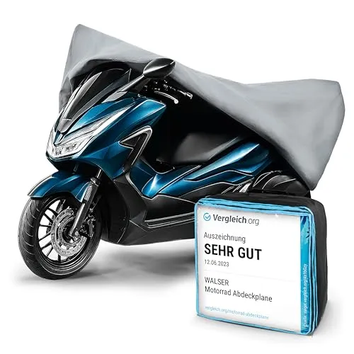 Walser Motorrad-Abdeckung Enduro XL, grau mit Sichtfenster - Motorradabdeckung für alle Wetterbedingungen, schützt vor Regen, Schnee und UV-Strahlung, ideal für Innen- und Außenbereich.