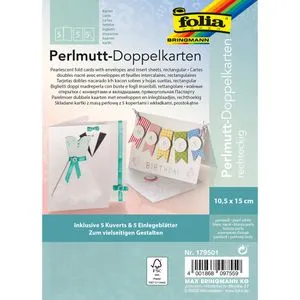 folia 179501 - Perlmutt Doppelkarten 10,5 x 15 cm, 5er Set in perlweiß