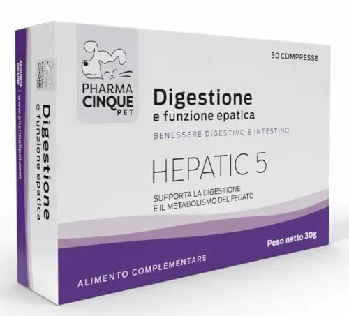 PHARMACINQUEPET – Hepatic5 | Unterstützung der Verdauung und der Leber für Hunde und Katzen | Leberfunktion und Verdauung | 30 Tabletten