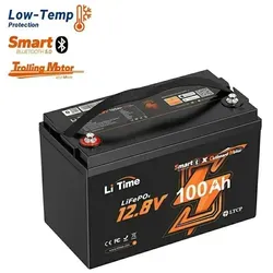 LiTime 12V 100Ah LiFePO4 Batterie für Elektroaußenborder - Robuste 12V Lithium-Batterie mit 1280Wh und Bluetooth für einfache Überwachung. Ideal für Trolling-Motoren und sorgt für lange Lebensdauer und hohe Leistung in allen Wasserumgebungen.