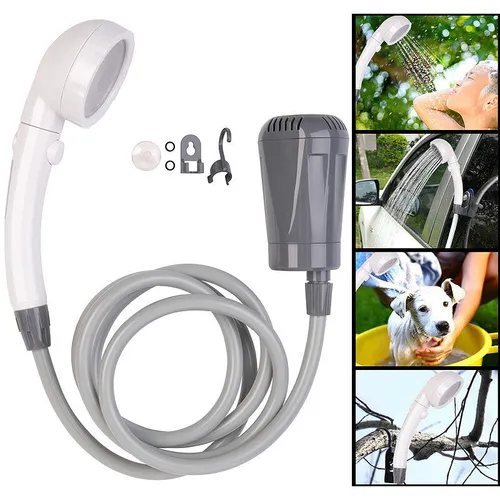 Semptec Akku-Camping-Dusche mit Tauchpumpe & Multi-Brause, 2-m-Schlauch, USB-C